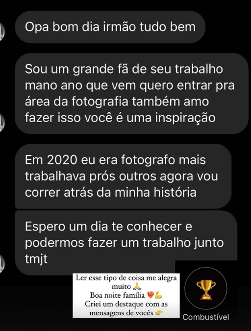 Mensagem de fã sobre inspiração